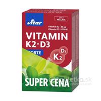 Vitar VITAMIN K2 + D3 FORTE, príchuť malina 2x60 tabliet